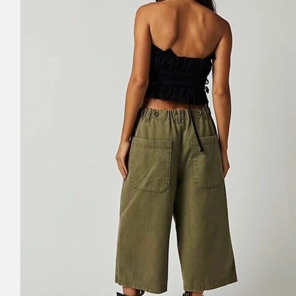 Free People High Waisted Gaucho Pants, Size 10 Color Army Green - Picture 2 of 12